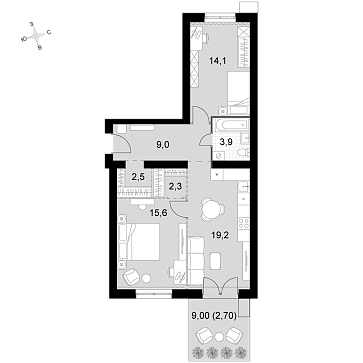 3 ккв (Евро) 69,3 м²