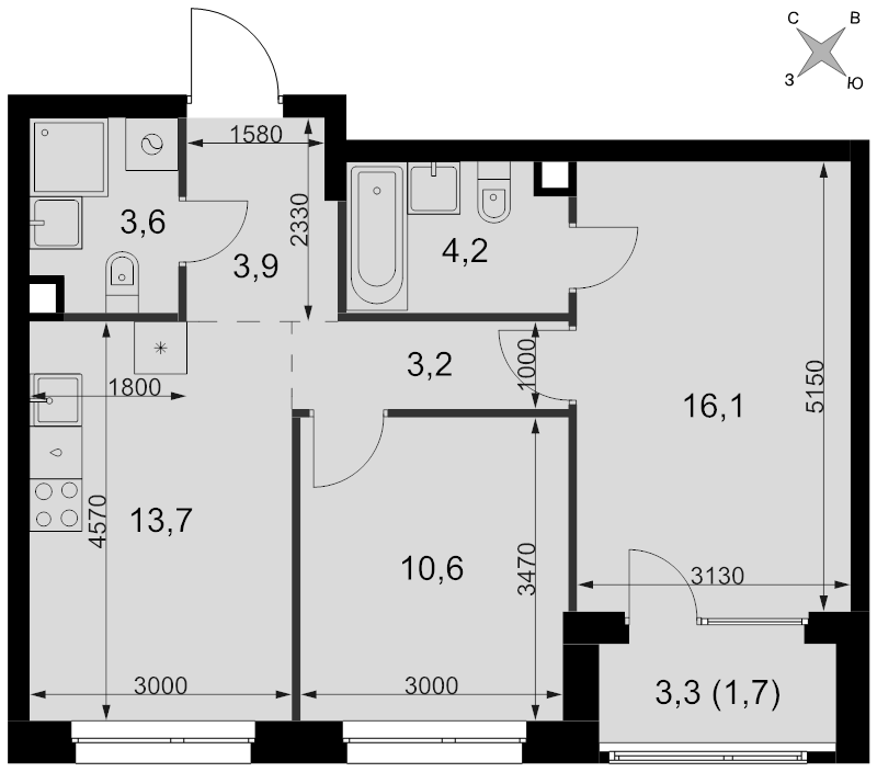 2 ккв 57 м²