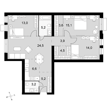 4 ккв (Евро) 98,8 м²