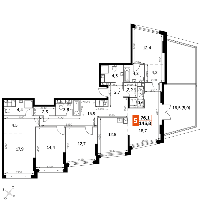 5 ккв 143,8 м²