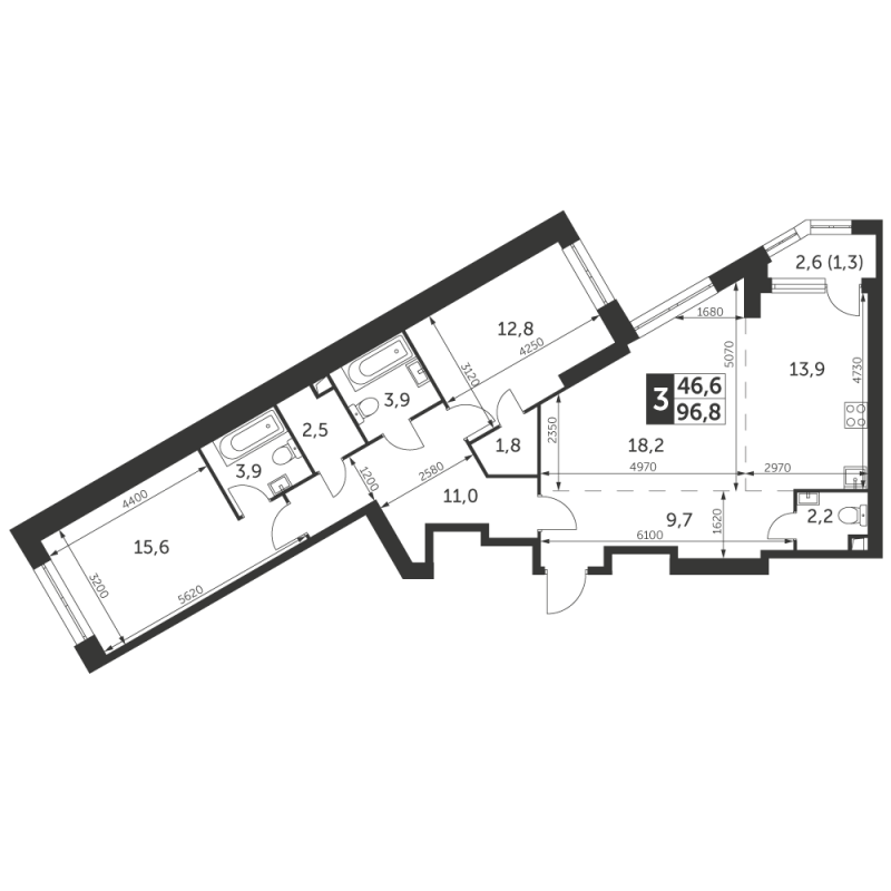 3 ккв (Евро) 96,8 м²