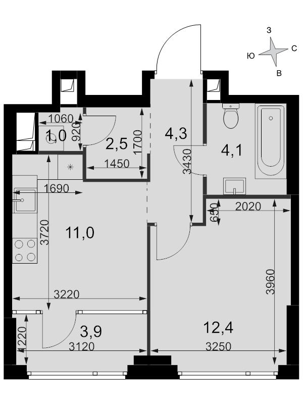 1 ккв 39,2 м²