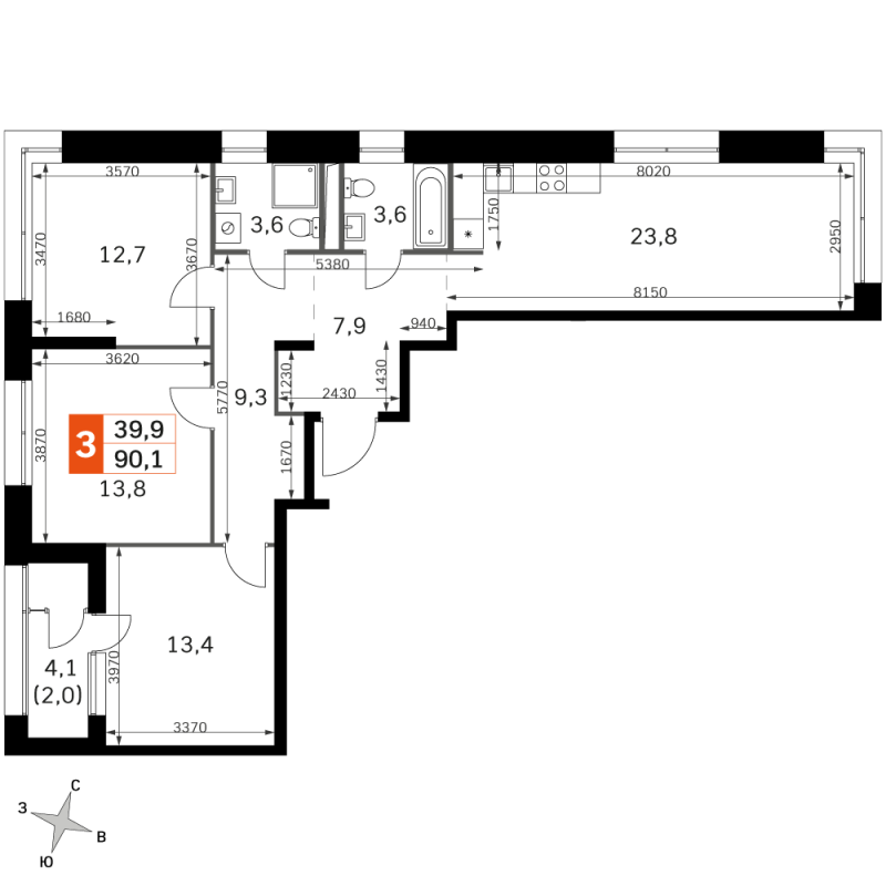 4 ккв (Евро) 89,6 м²