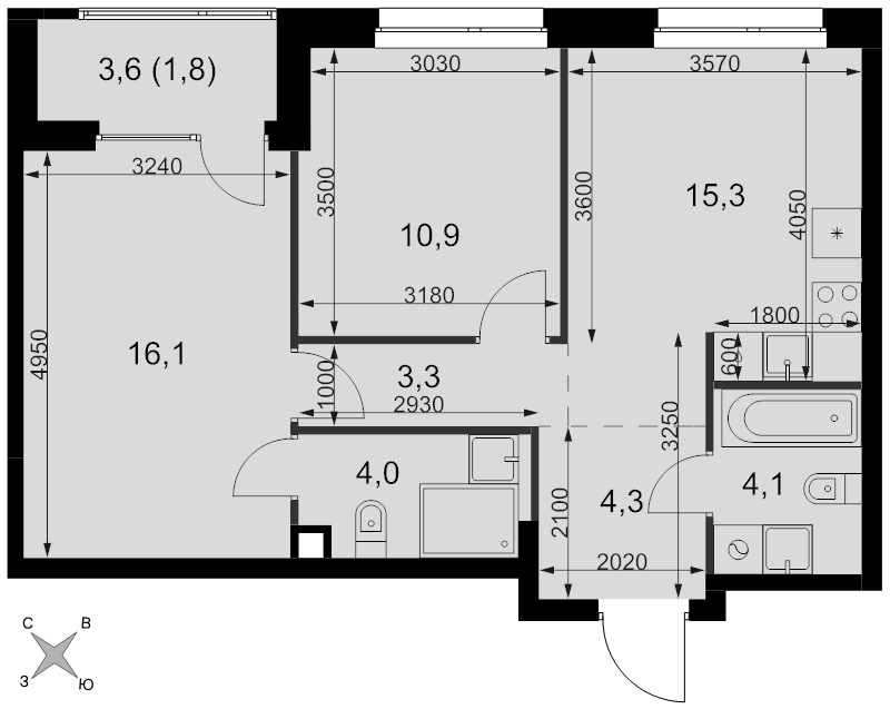 3 ккв (Евро) 59,8 м²
