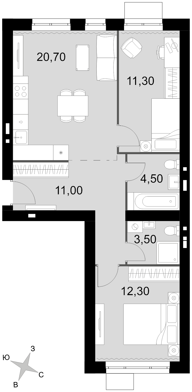 3 ккв (Евро) 63,3 м²