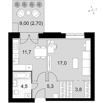 1 ккв 45 м²