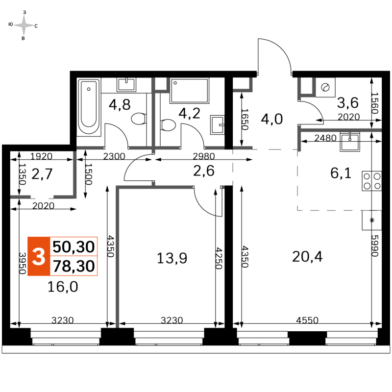 3 ккв (Евро) 78,3 м²