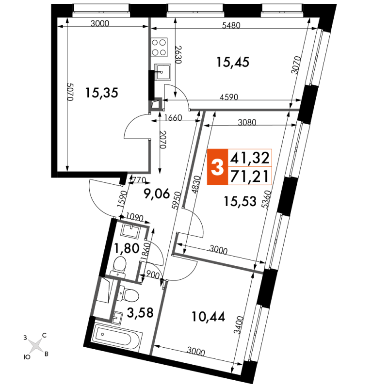4 ккв (Евро) 71,2 м²