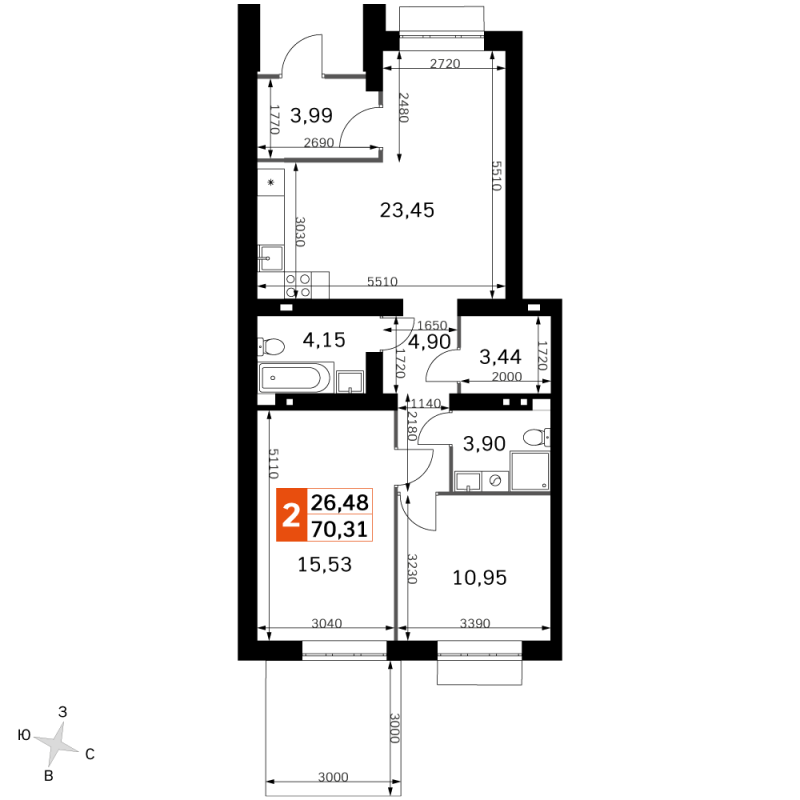 2 ккв 70,3 м²