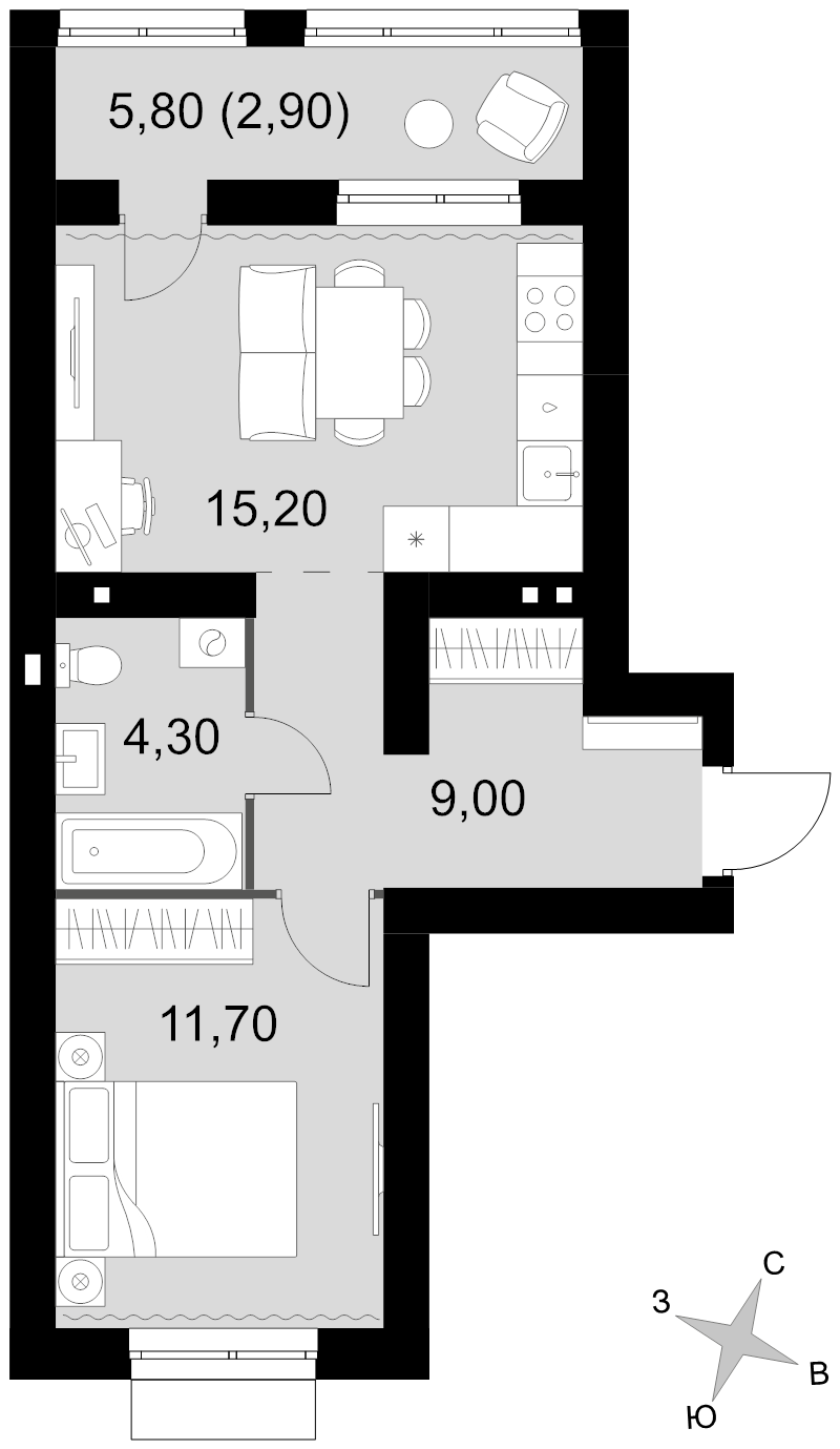 2 ккв (Евро) 43,1 м²