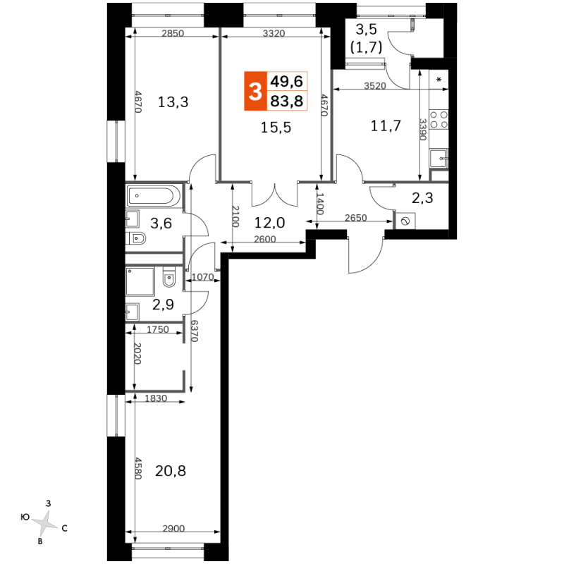 3 ккв 83,6 м²