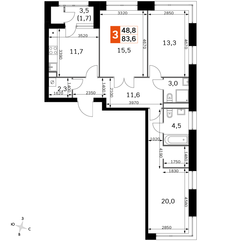 3 ккв 83,4 м²