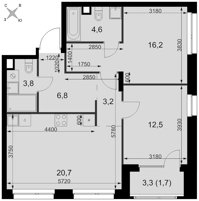 3 ккв (Евро) 69,5 м²