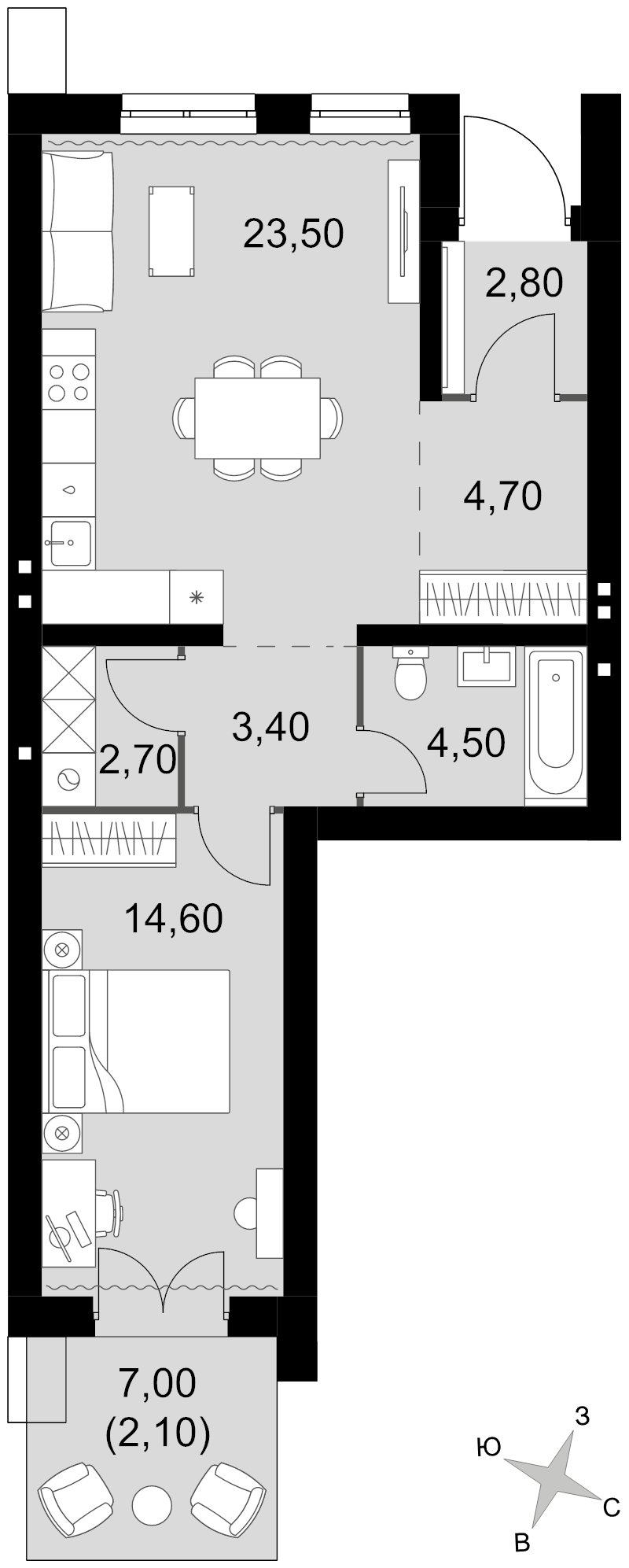 2 ккв (Евро) 58,3 м²