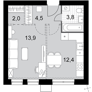 1 ккв 36,6 м²