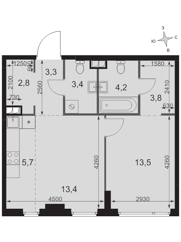 2 ккв (Евро) 50,1 м²