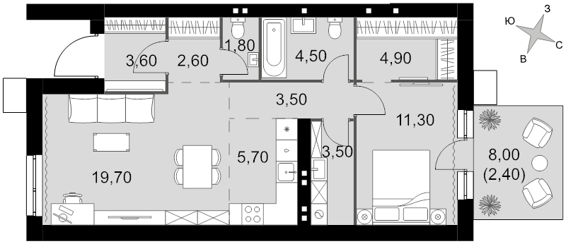 2 ккв (Евро) 63,5 м²