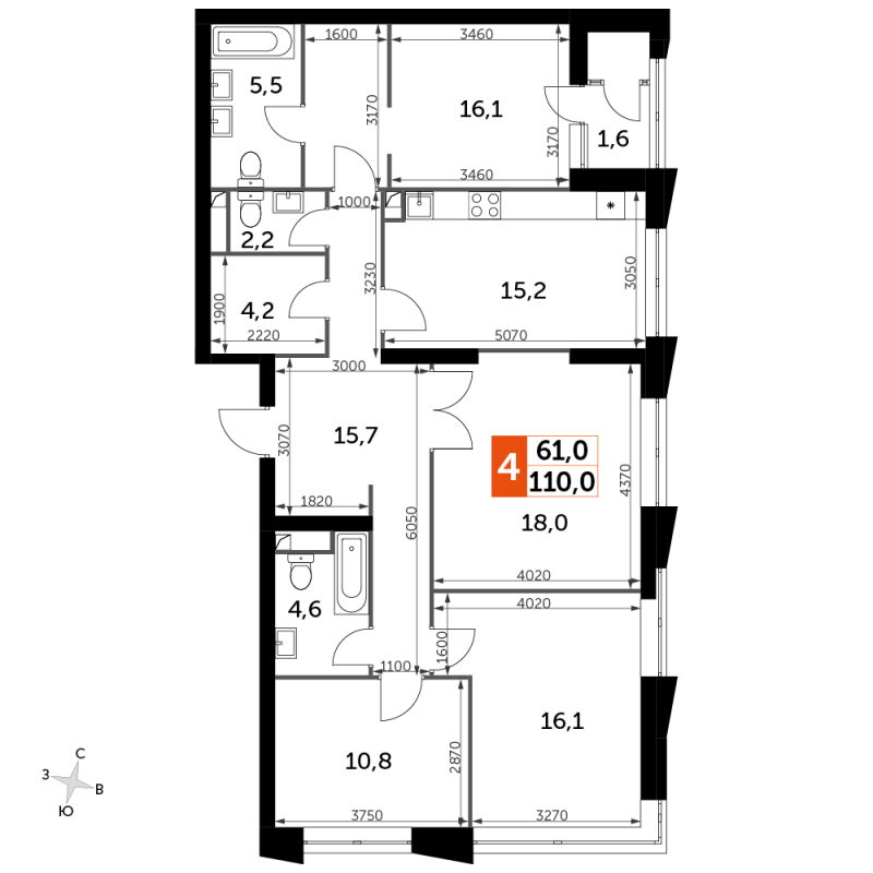 5 ккв (Евро) 110,4 м²