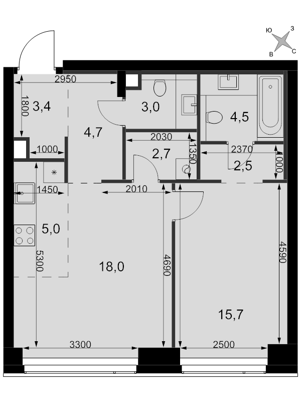 2 ккв (Евро) 59,5 м²