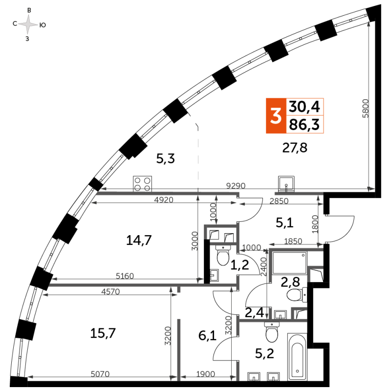 3 ккв (Евро) 86,1 м²