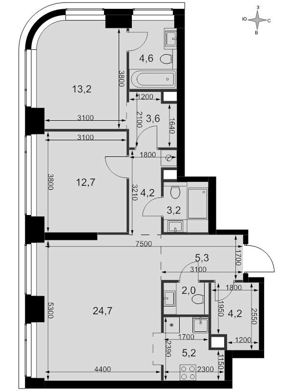 3 ккв (Евро) 82,9 м²