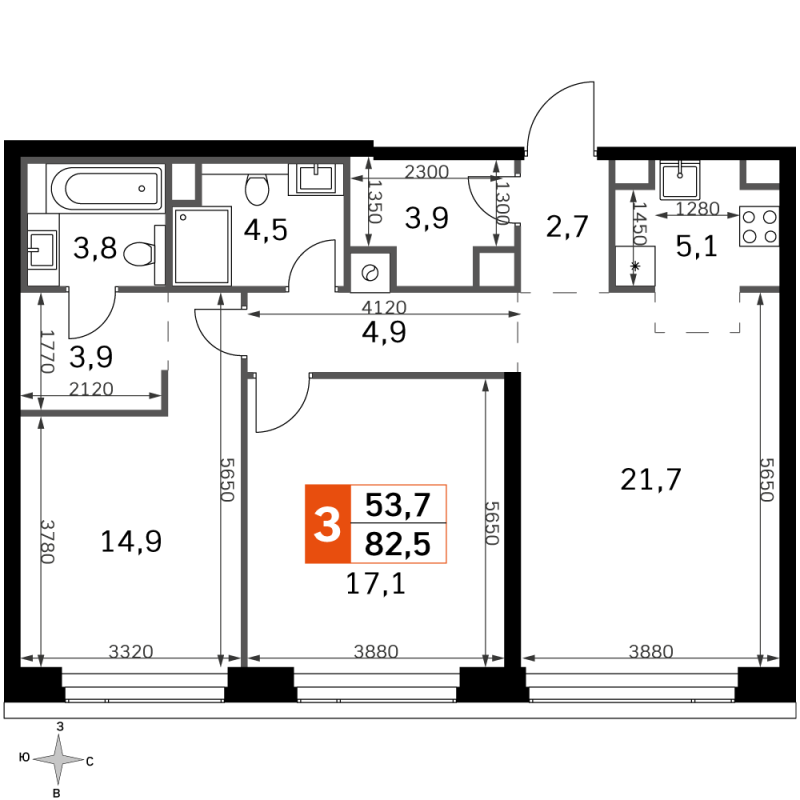 3 ккв (Евро) 82,5 м²