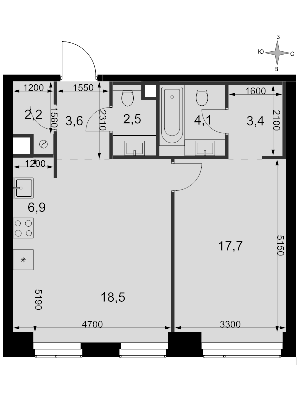 2 ккв (Евро) 58,9 м²