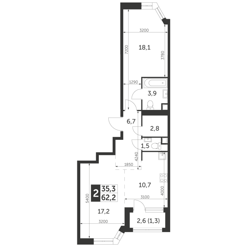 2 ккв (Евро) 62,2 м²