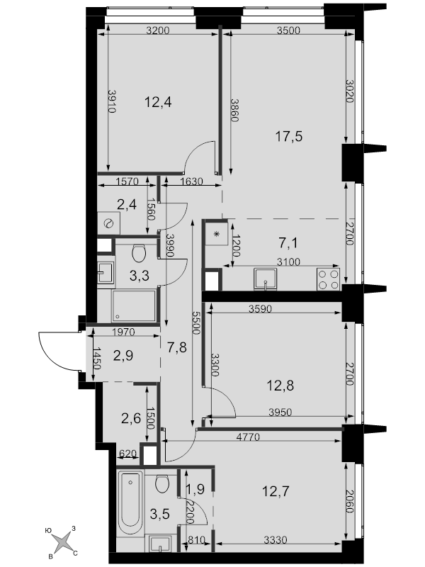 4 ккв (Евро) 86,9 м²