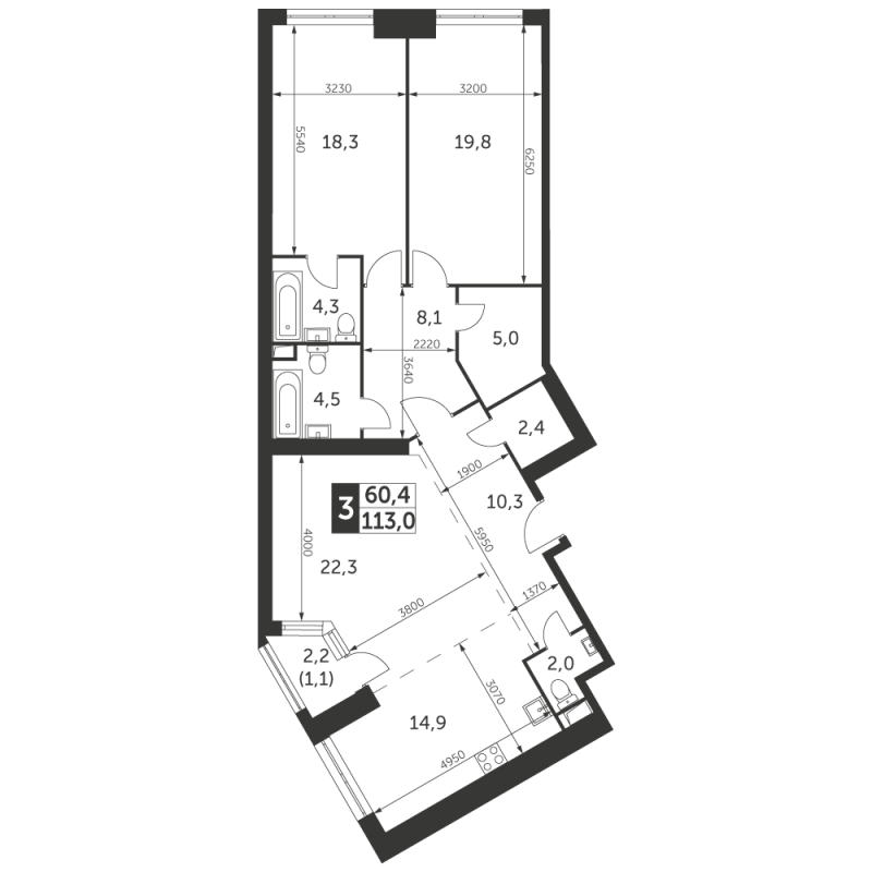 3 ккв (Евро) 113 м²