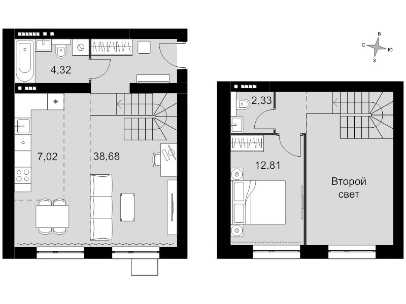 2 ккв (Евро) 58,1 м²