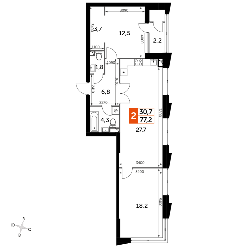 3 ккв (Евро) 78,7 м²