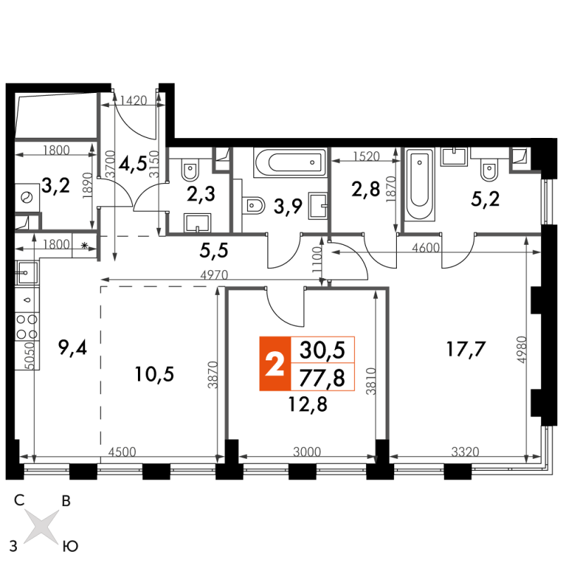 3 ккв (Евро) 77,8 м²