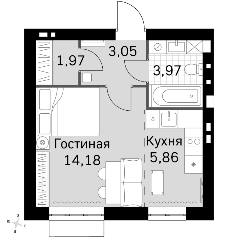 Студия 29 м²