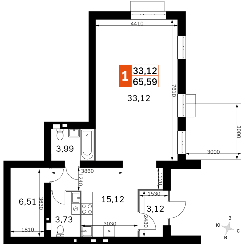 2 ккв (Евро) 65,6 м²