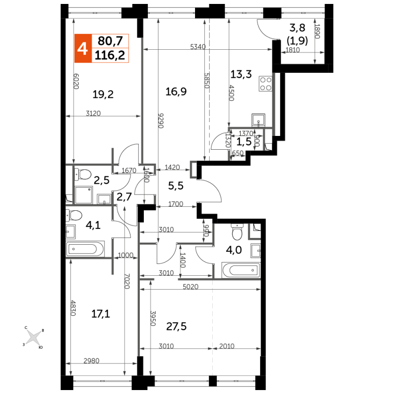4 ккв (Евро) 116,2 м²