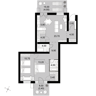 3 ккв (Евро) 97,7 м²