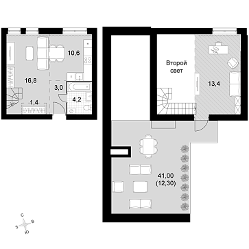 2 ккв (Евро) 61,7 м²