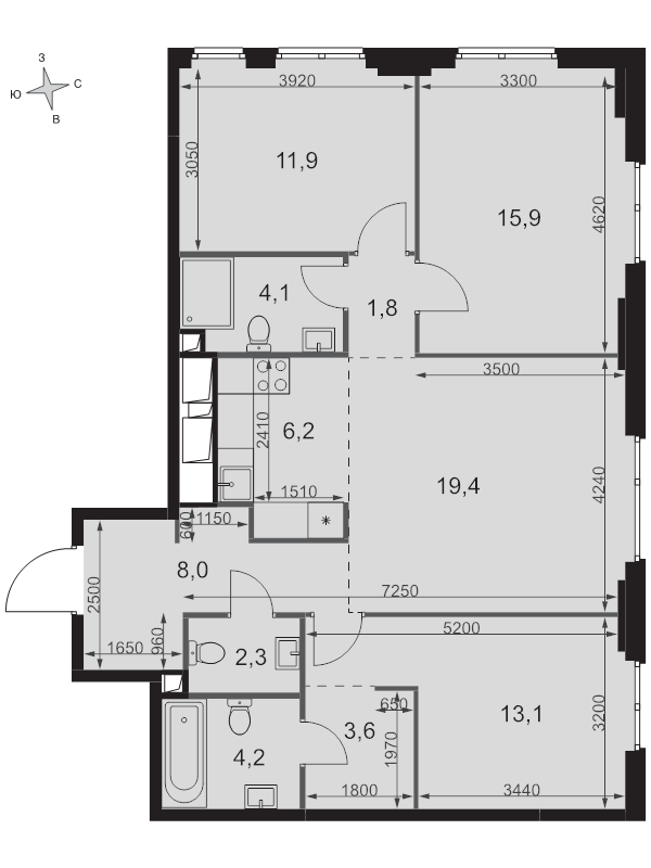 4 ккв (Евро) 90,5 м²