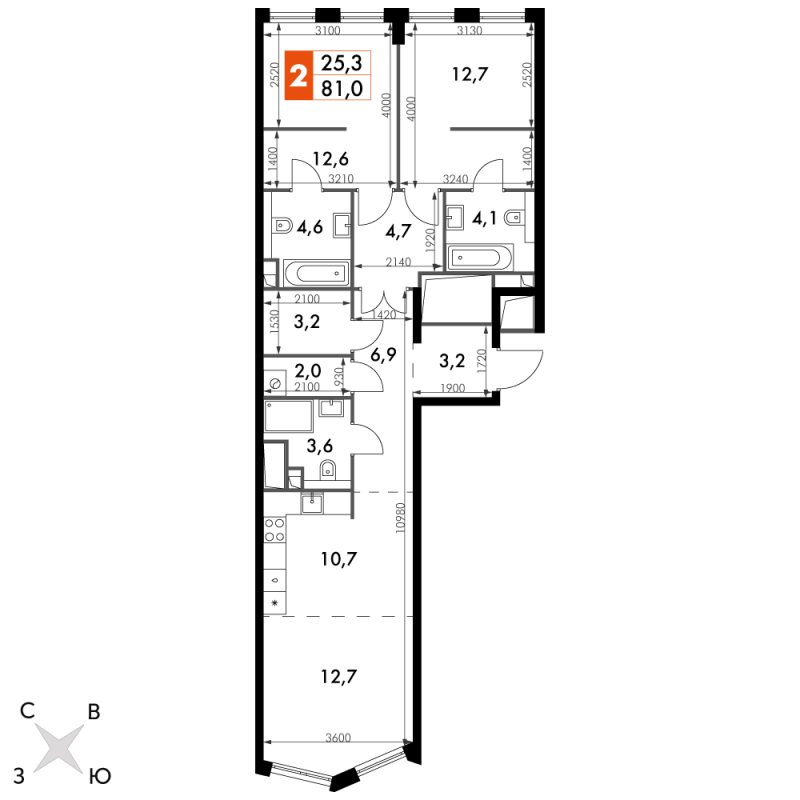 3 ккв (Евро) 81 м²