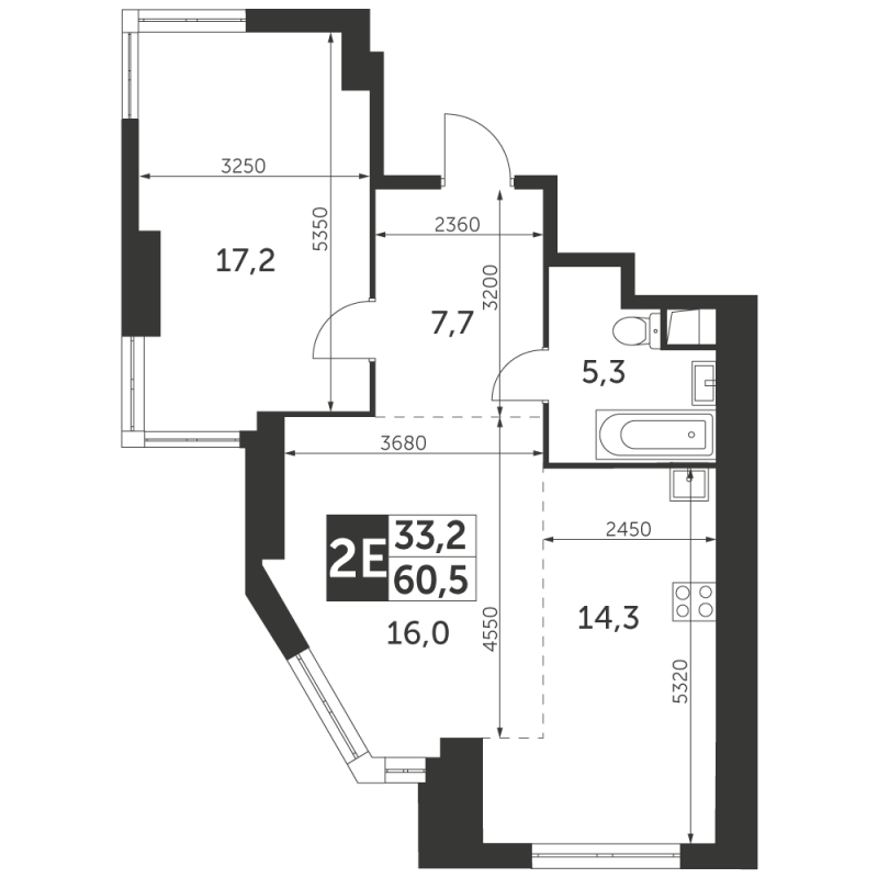 2 ккв (Евро) 60,5 м²