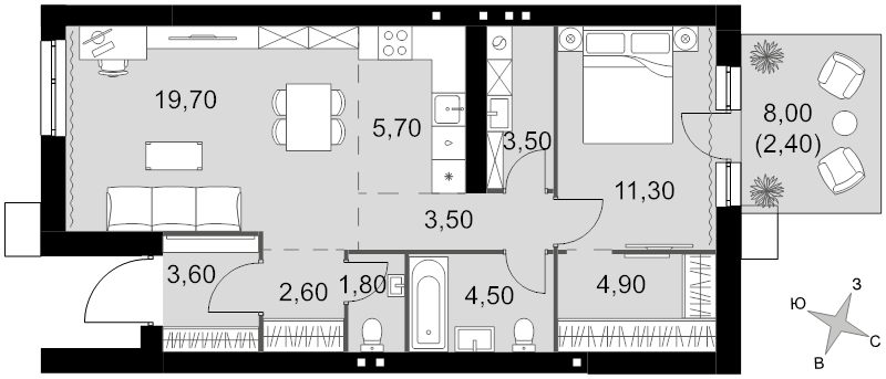 2 ккв (Евро) 63,5 м²