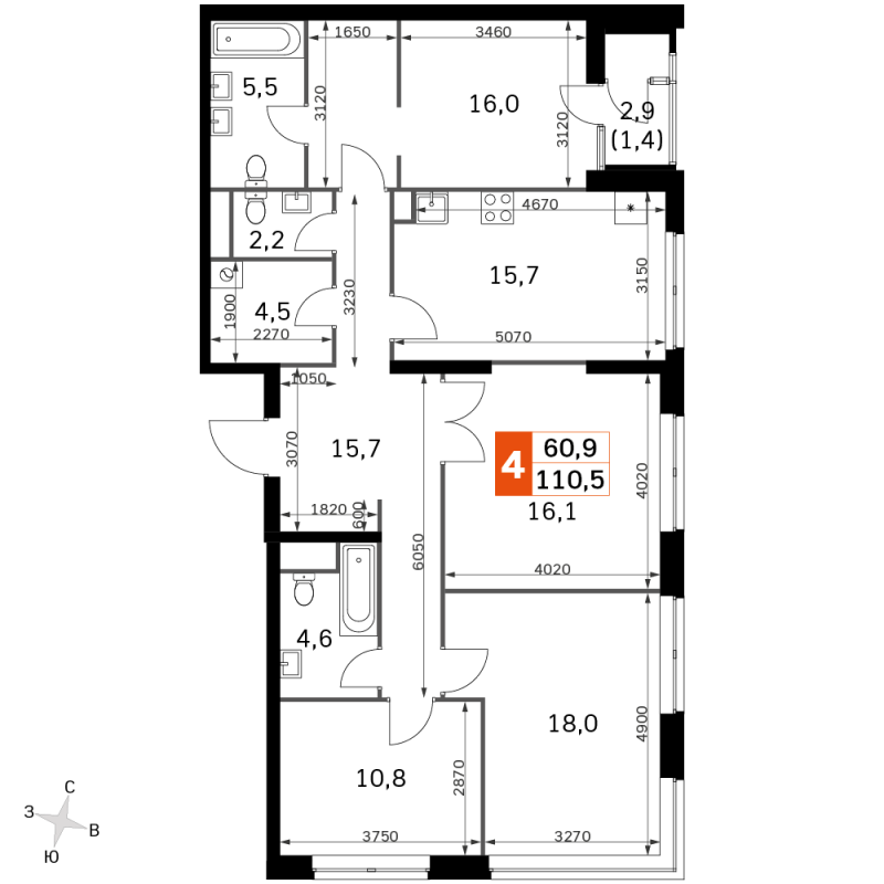 5 ккв (Евро) 110,4 м²