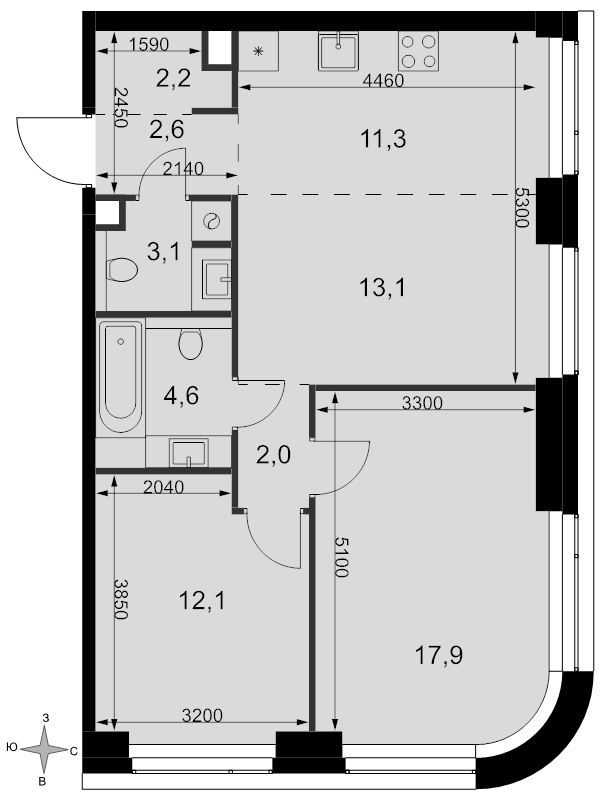 3 ккв (Евро) 68,9 м²