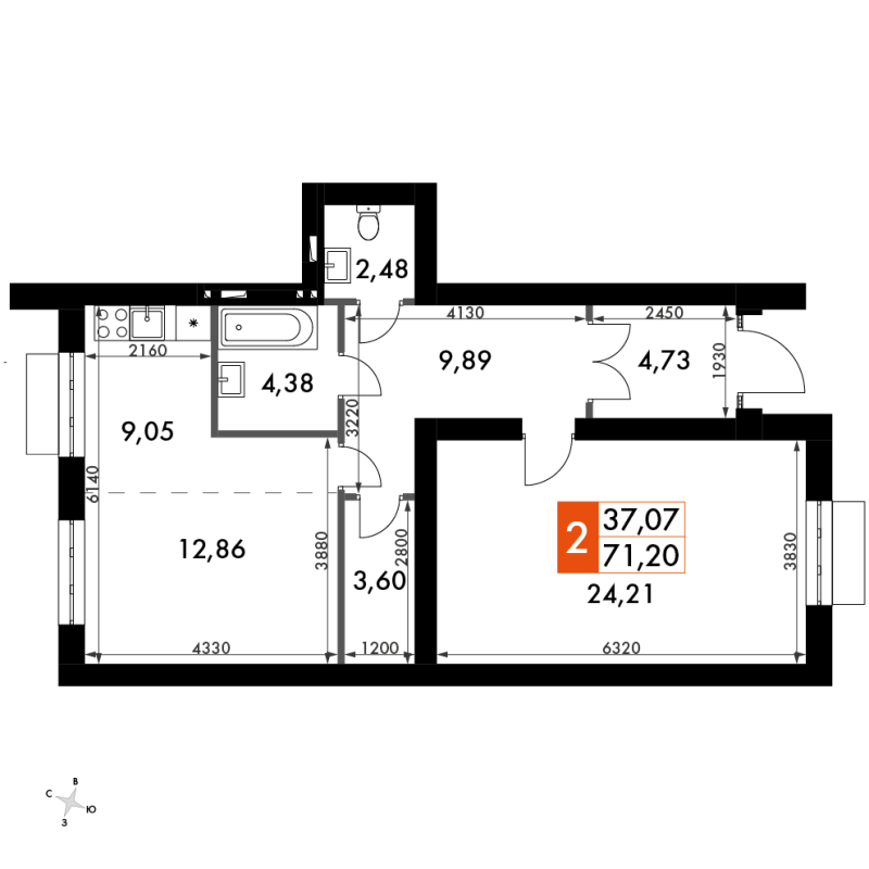 2 ккв (Евро) 73,1 м²