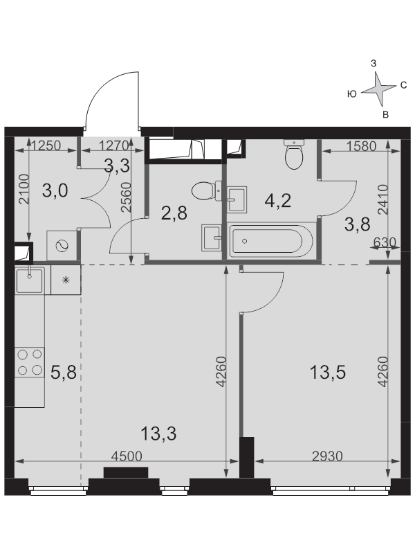2 ккв (Евро) 49,7 м²