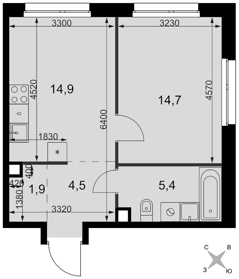 1 ккв 41,4 м²