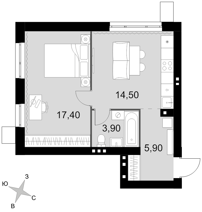 1 ккв 41,7 м²