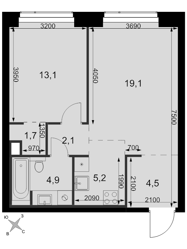 2 ккв (Евро) 50,6 м²