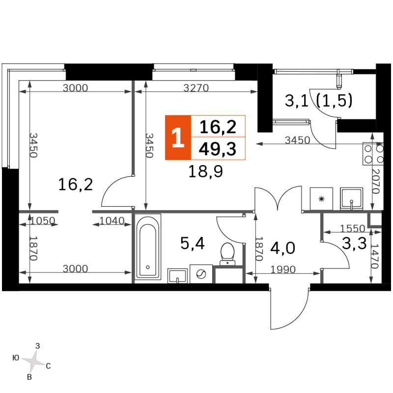 2 ккв (Евро) 47,1 м²